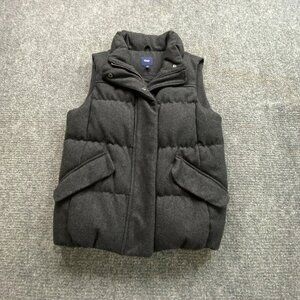Gap Vest‎ Womens XS Gray Puffer Down-Filled Wool-Blend Full Zip with Snap Preppy